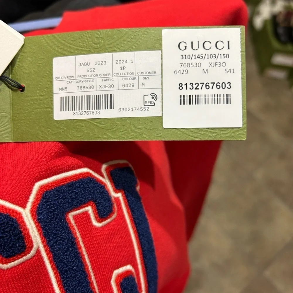 Gucci men's cotton jersey felted sweatshirt 1921 embroidery size medium